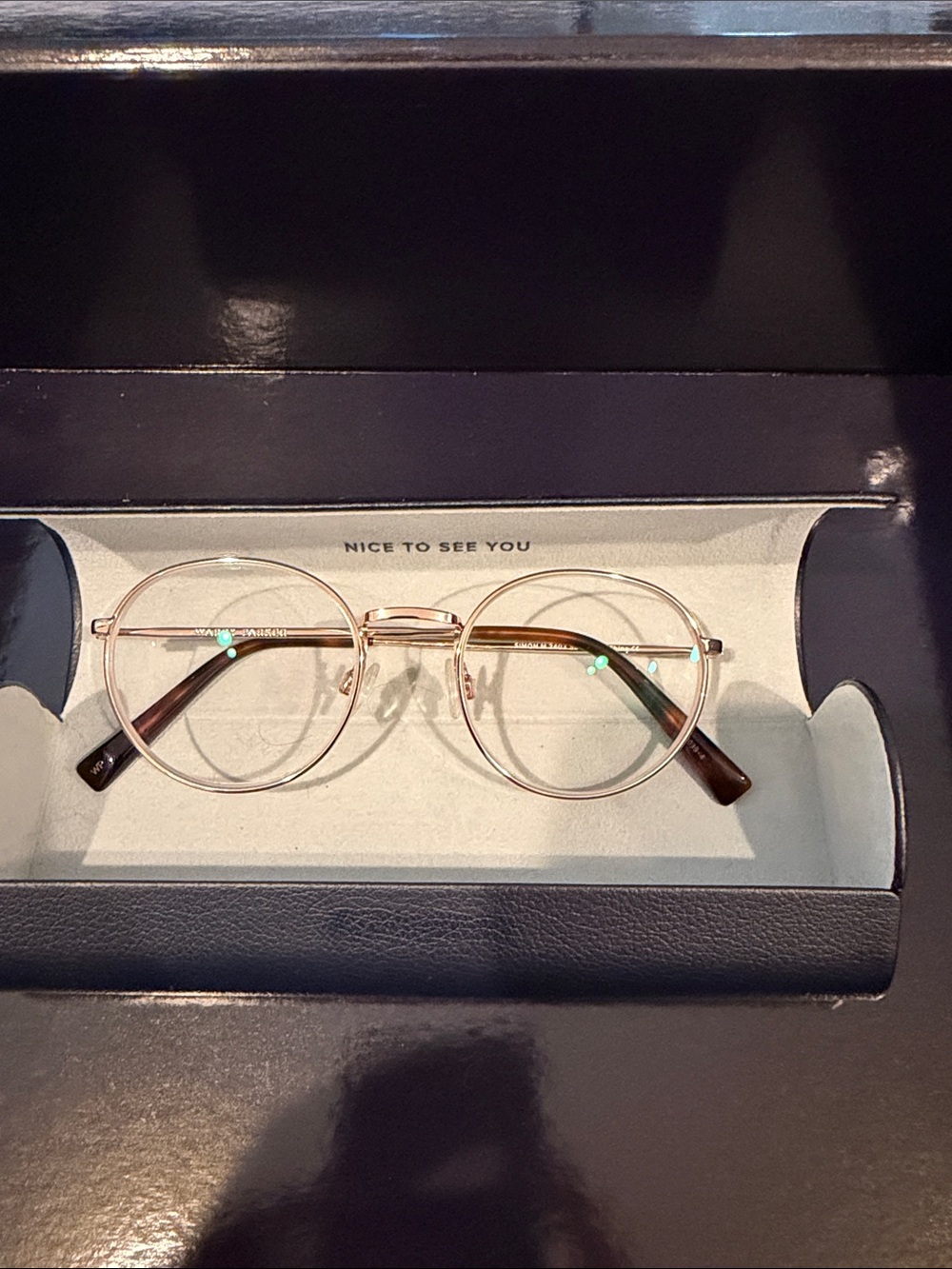 Nearby Parker SIMON Round Gold Metal Frame Glasses with Brown Tips